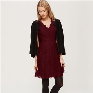 Burgundy Lace V-Neck Loft Cocktail Dress Size 18
